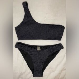 SHEIN One-Shoulder High Waist Shimmer Bikini, Black, Size M, NWOT